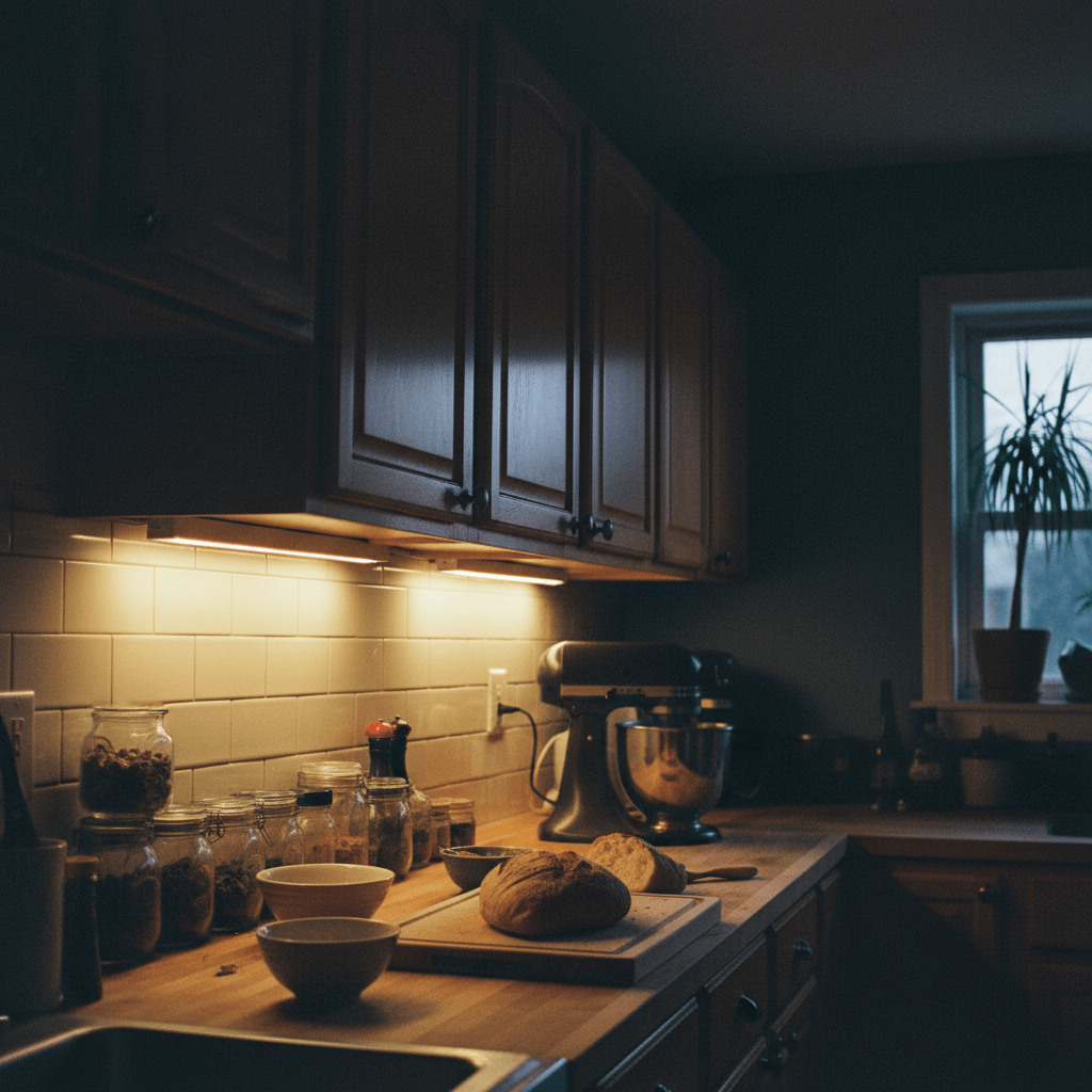 Helle LED-Beleuchtung unter Küchenschränken