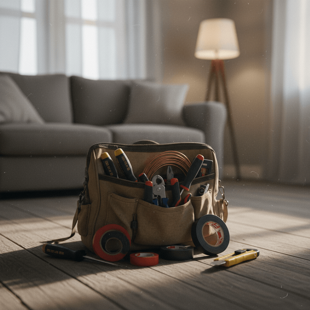 Werkzeugtasche eines Elektrikers bereit für den Einsatz